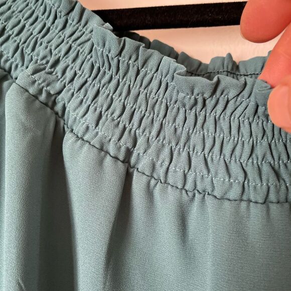 Iris teal/aquamarine off shoulder 2/3 sleeve blouse,elastic shoulder,loose fit S - Picture 4 of 7